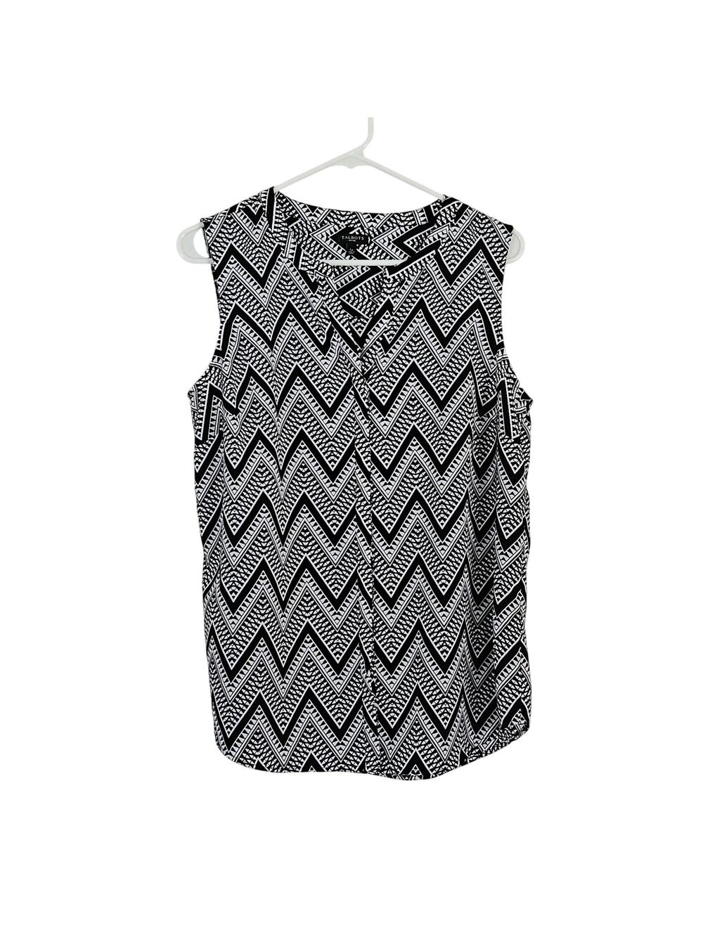 SALE Talbots Petite Sleeveless Button Front Blouse Black/White Print Sz LP EUC